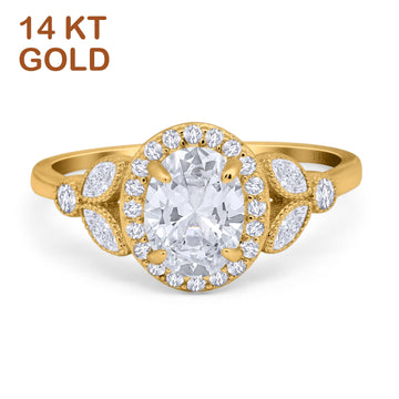 14K Yellow Gold Oval Art Deco Engagement Ring Simulated Cubic Zirconia Wholesale